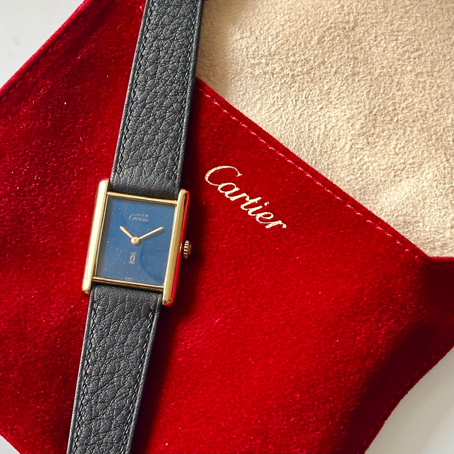 Tank Must De Cartier Large Lapis Blue Dial Manual Winding