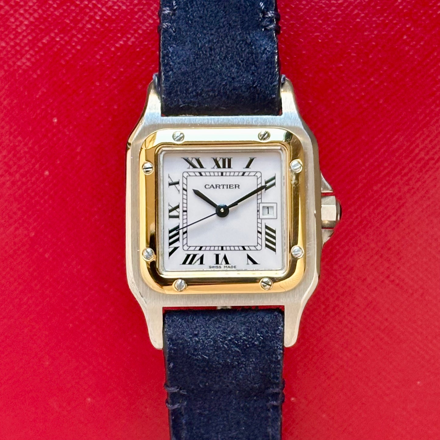 Santos Carree Large White Romans 18K Yellow Gold Ref 2961 1980