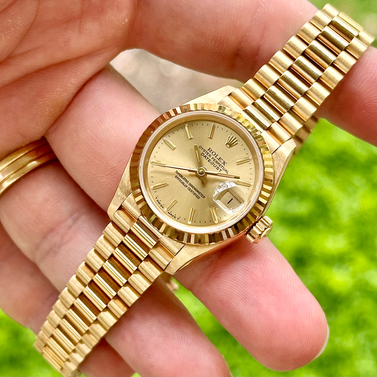 Lady-Datejust 26 Champagne 18K Yellow Gold President Ref 69178 1995