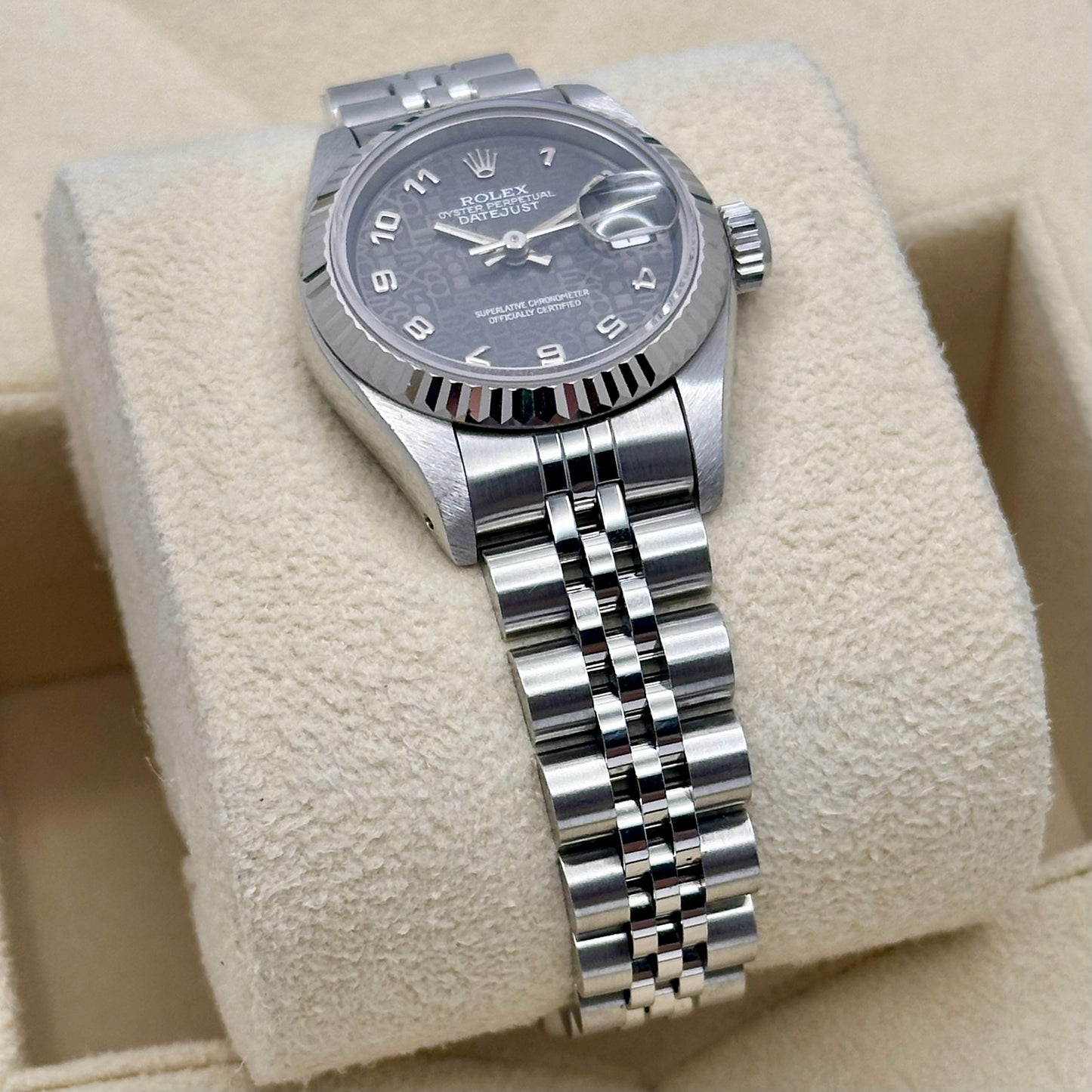 Lady-Datejust 26 Black Computer 18K White Gold Ref 69174 1991