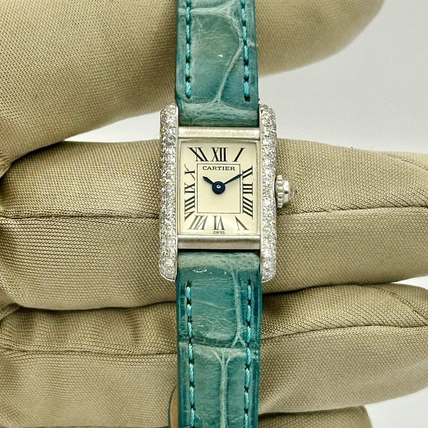 Tank Mini 18K White Gold Diamond Set White Ref 1370 1 1990