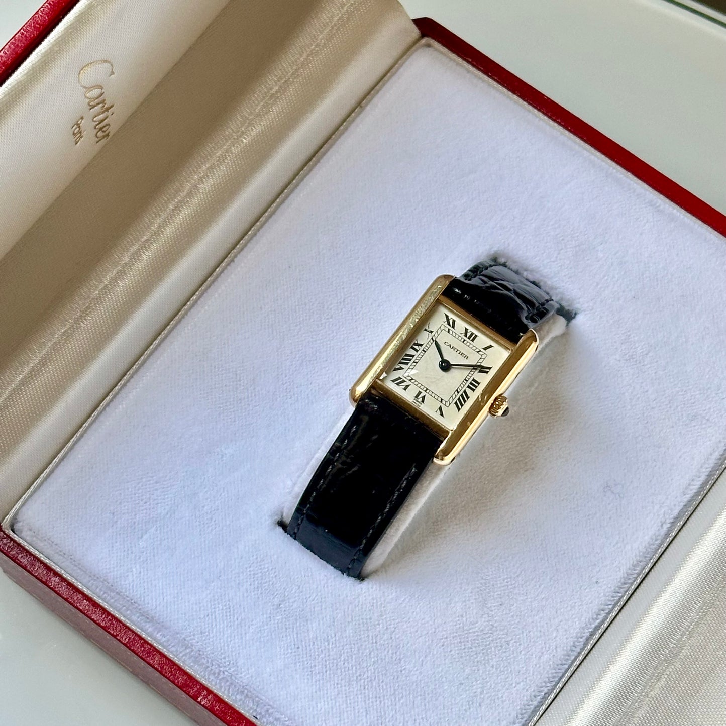 Tank Louis Cartier Small 18K Yellow Gold White Romans Ref 866001 1989