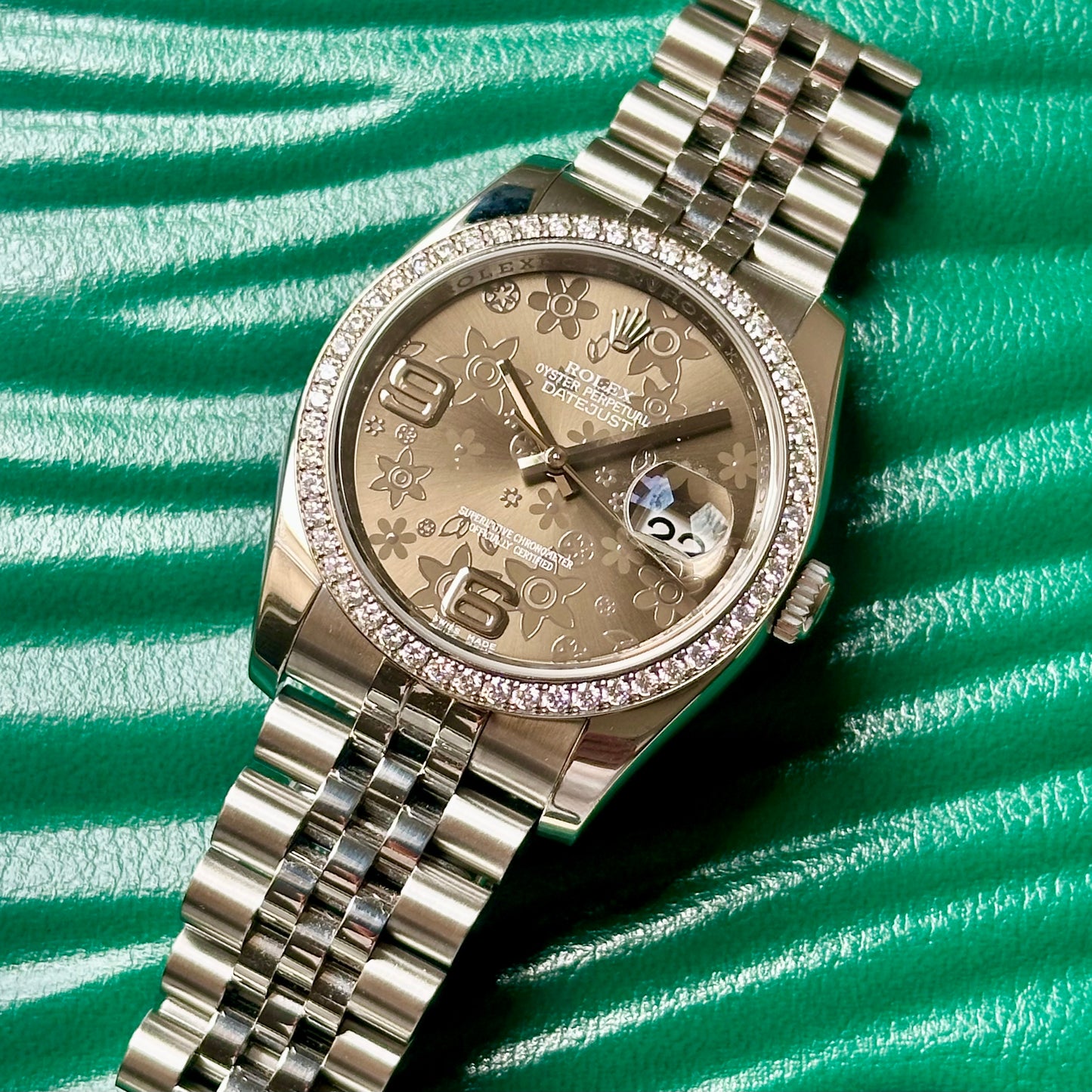 Datejust 36 Factory Diamond Bezel Grey Floral Ref 116244 2010