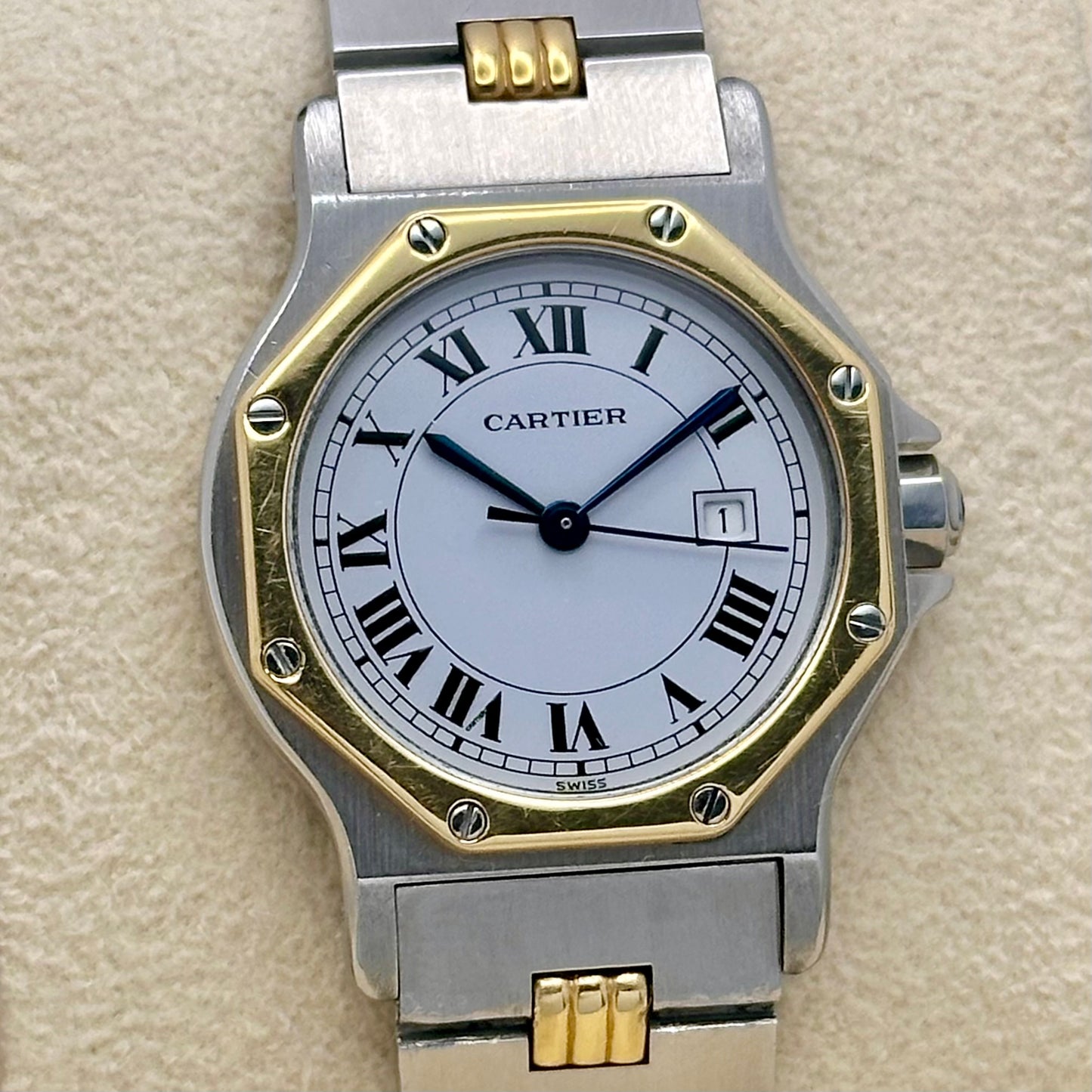 Santos Octagon White Romans 18K Yellow Gold Ref 2966 1990