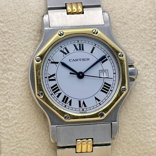 Santos Octagon White Romans 18K Yellow Gold Ref 2966 1990