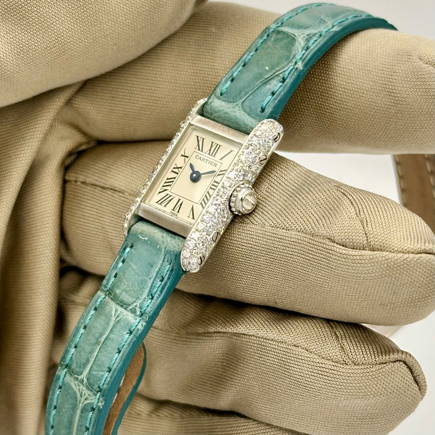 Tank Mini 18K White Gold Diamond Set White Ref 1370 1 1990