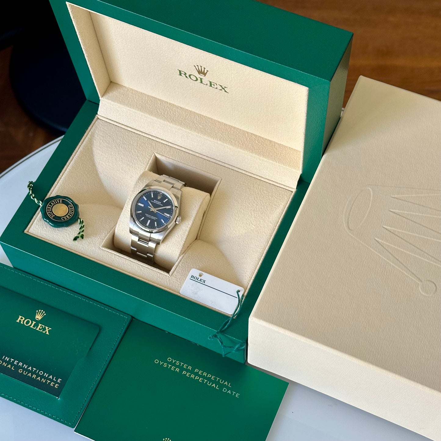 Oyster Perpetual 34 Sunburst Blue Dial Ref 124200 2022