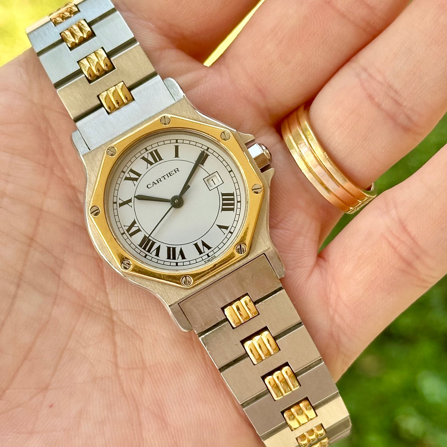 Santos Octagon White Romans 18K Yellow Gold Ref 2966 1990