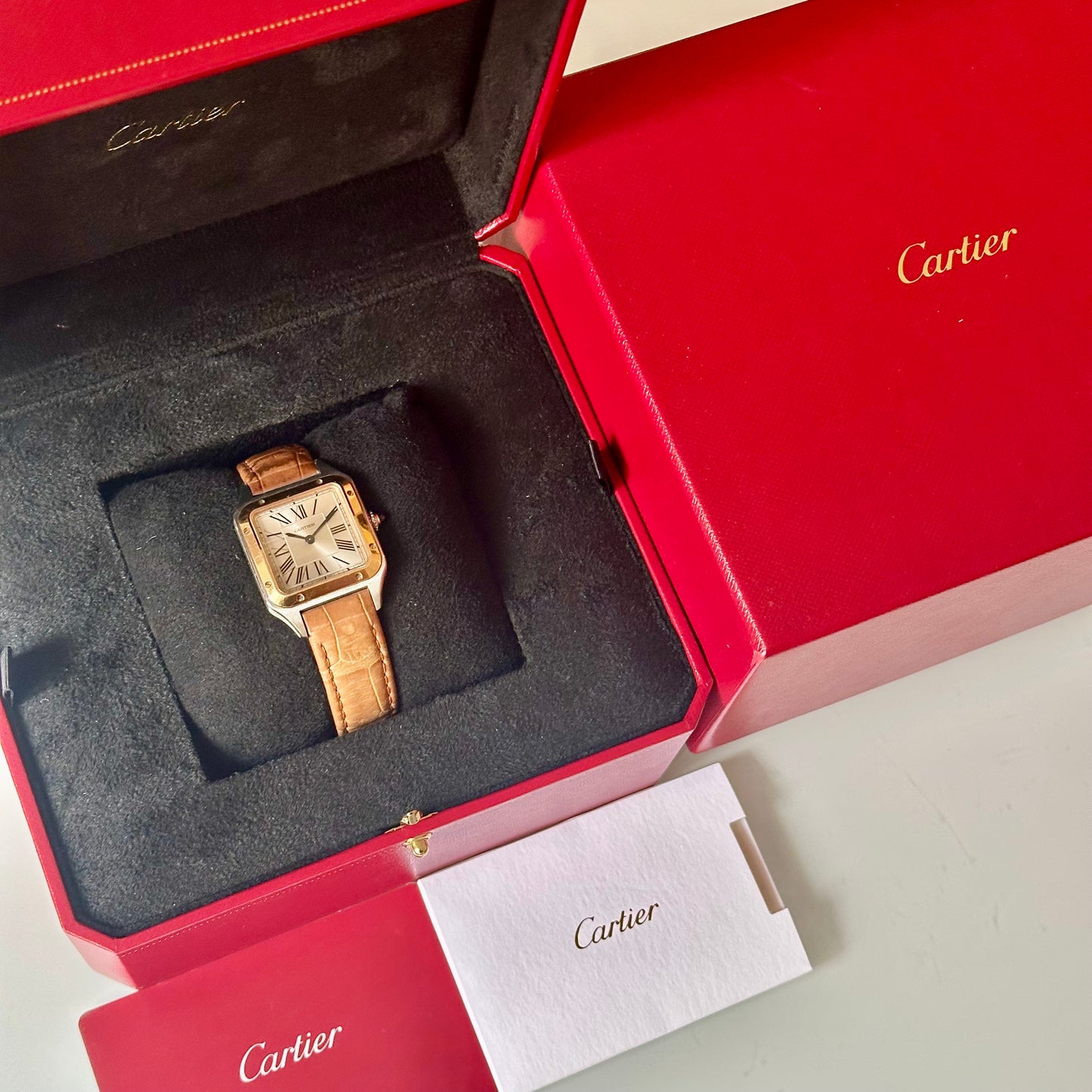 Santos Dumont Silver Romans 18K Rose Gold Bezel W2SA0012