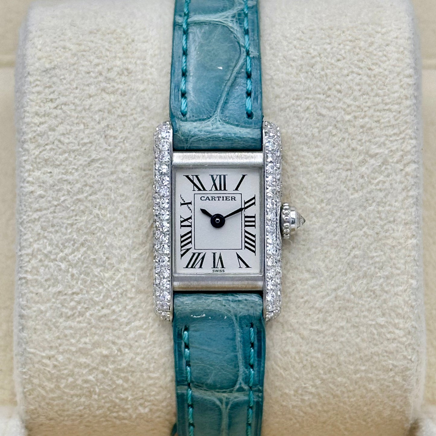 Tank Mini 18K White Gold Diamond Set White Ref 1370 1 1990