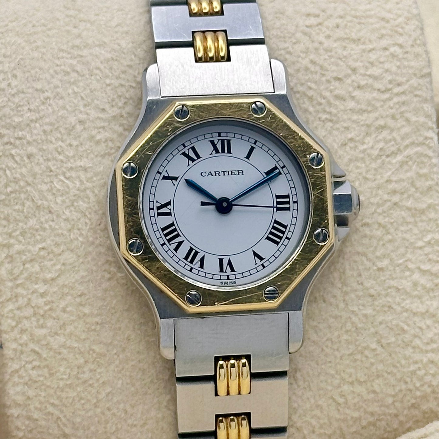 Santos Octagon White Romans 18K Yellow Gold 0907 1990