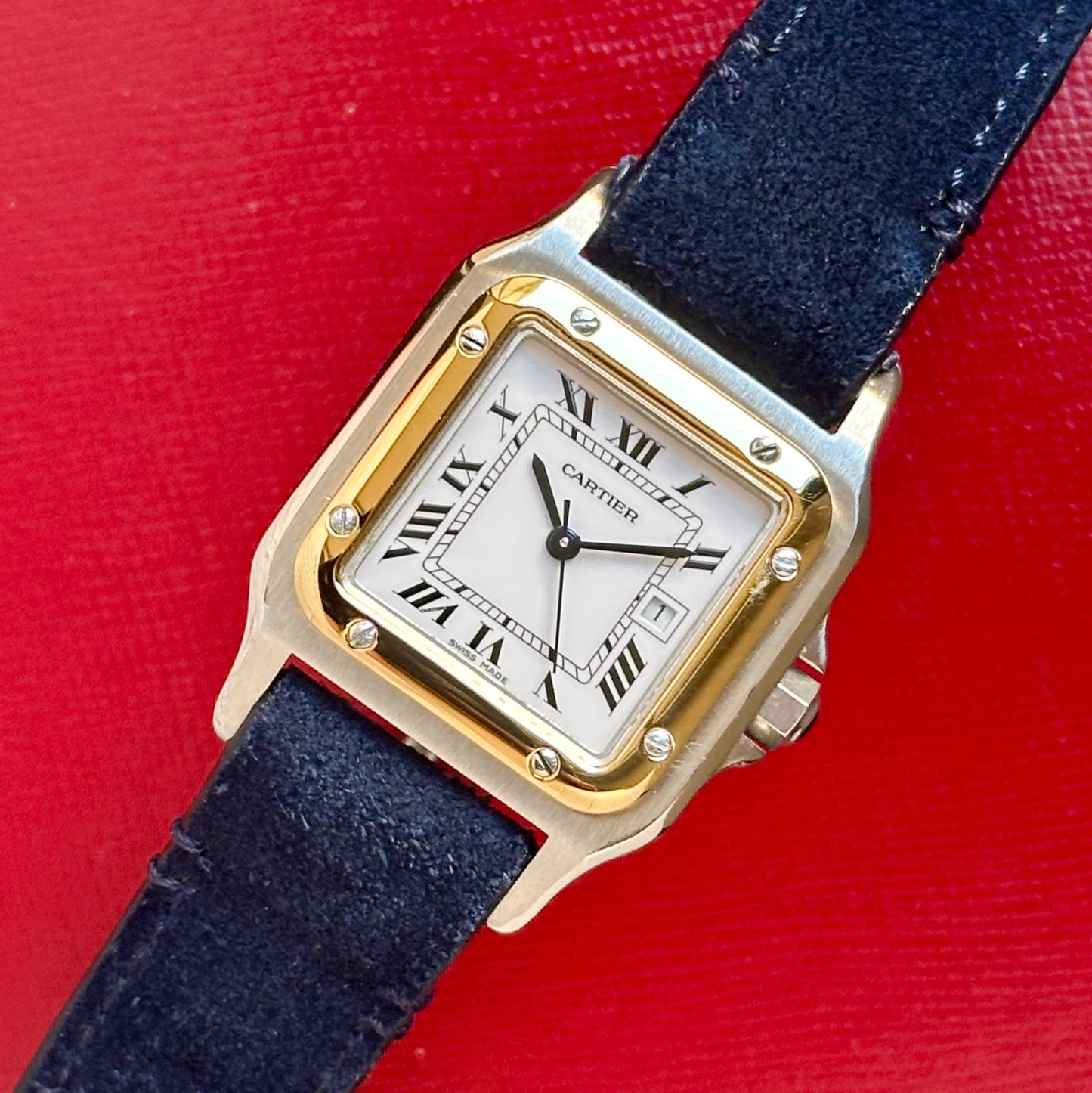 Santos Carree Large White Romans 18K Yellow Gold Ref 2961 1980