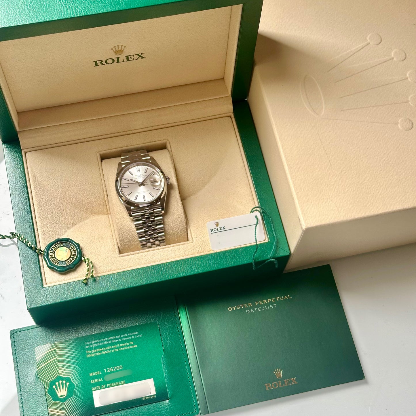 Datejust 36 Jubilee Sunburst Silver Ref 126200 2021