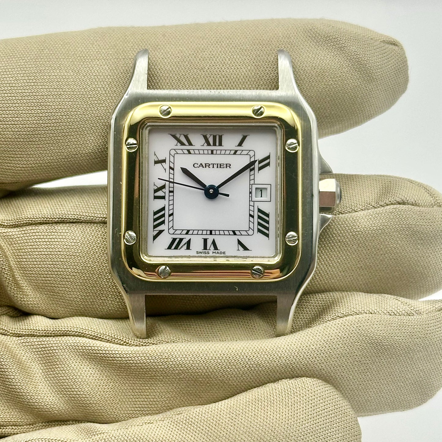 Santos Carree Large White Romans 18K Yellow Gold Ref 2961 1980