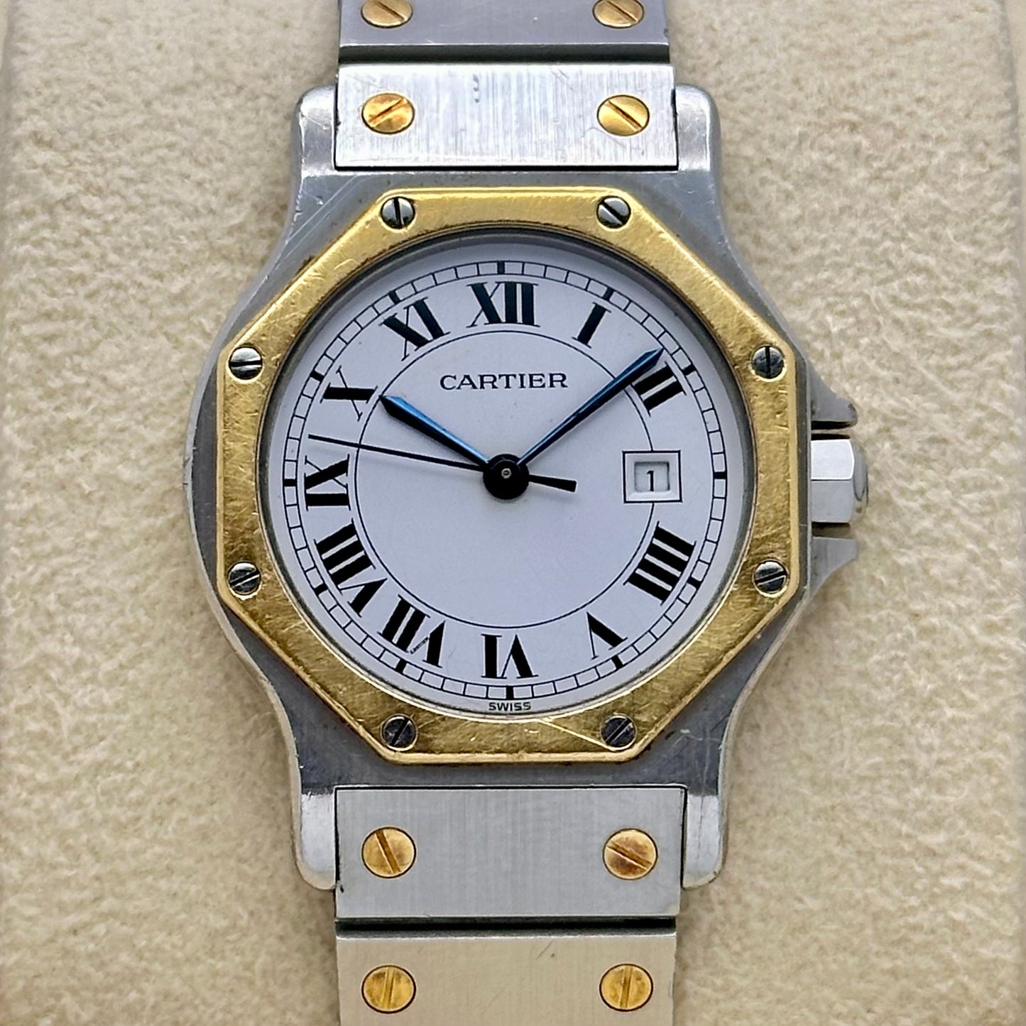 Santos Octagon White Romans 18K Yellow Gold Ref 2966 1990