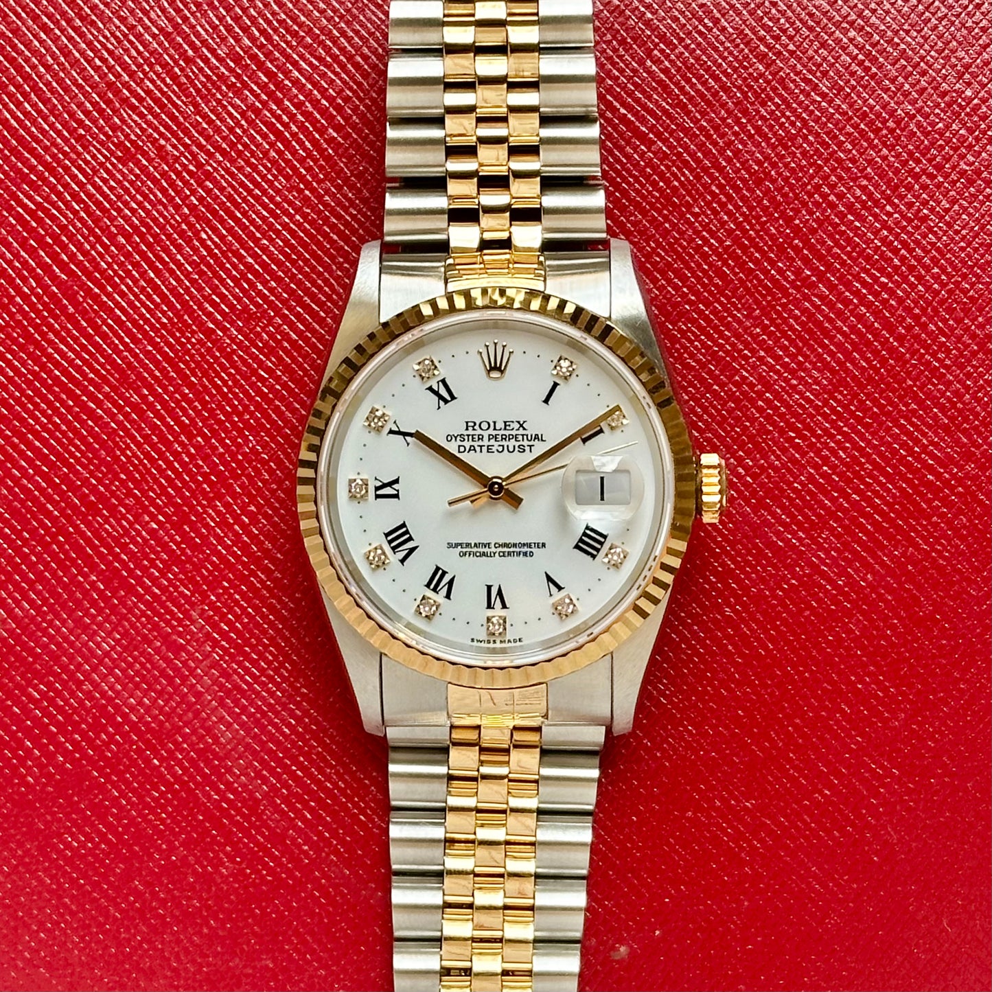 Datejust 36 White Buckley Diamond 18K Yellow Gold Ref 16233G 1997