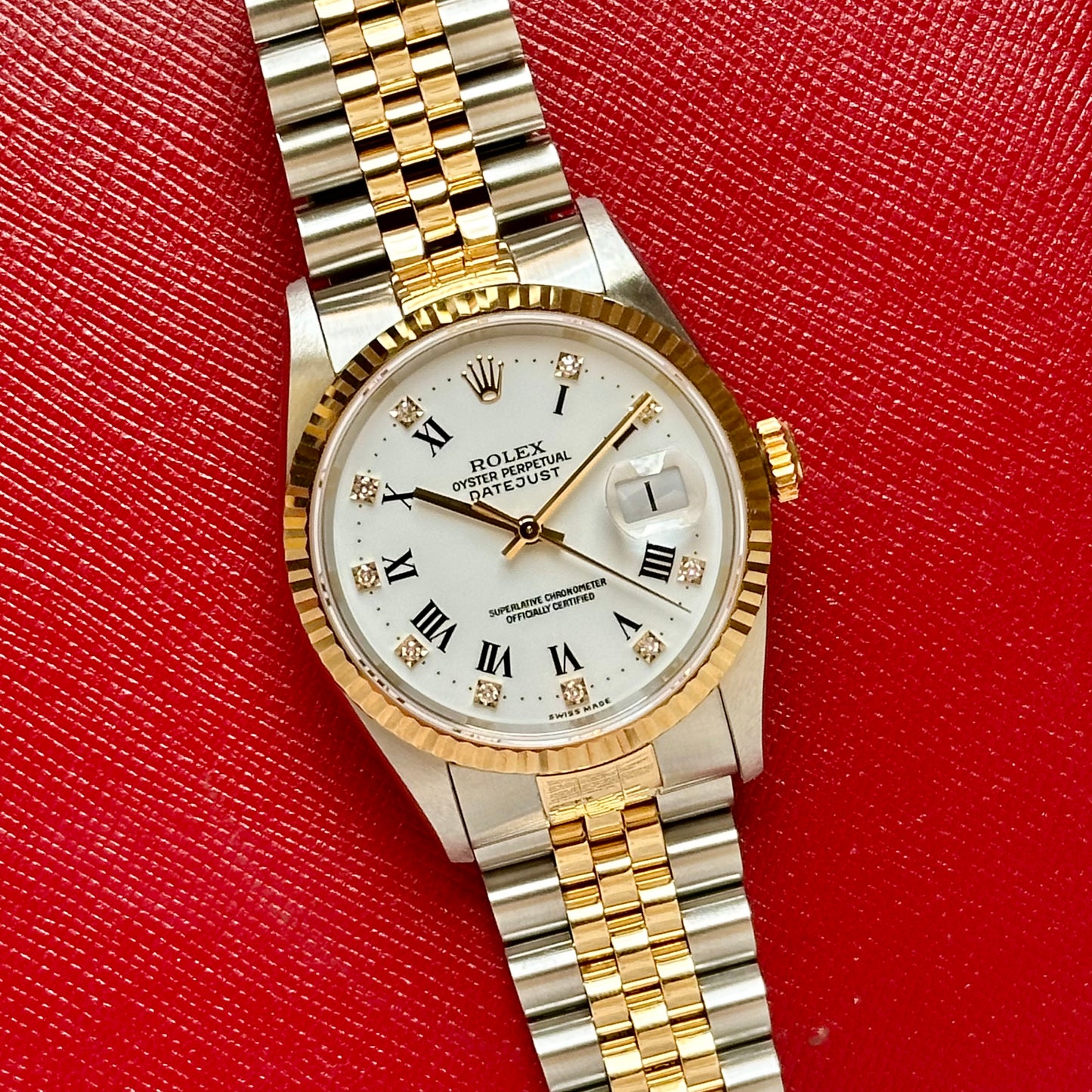 Datejust 36 White Buckley Diamond 18K Yellow Gold Ref 16233G 1997