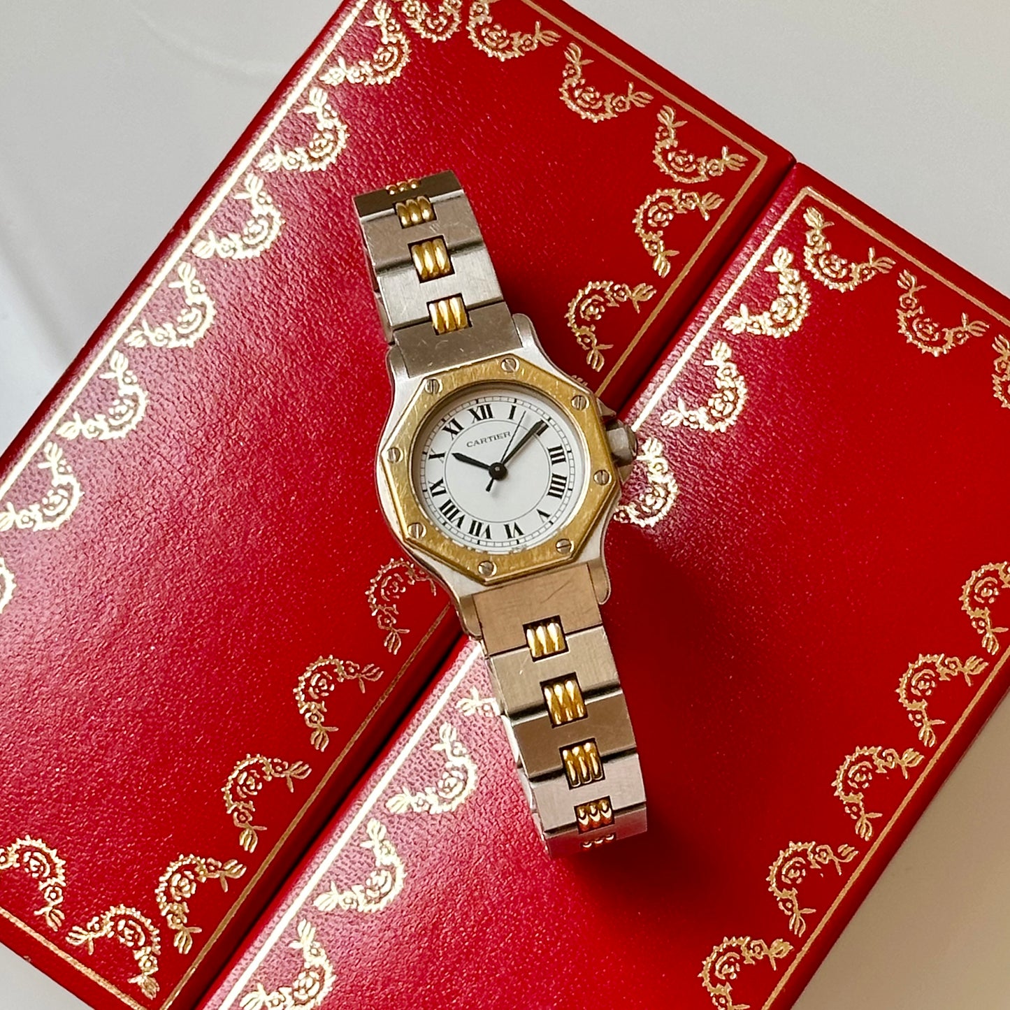 Santos Octagon White Romans 18K Yellow Gold 0907 1990