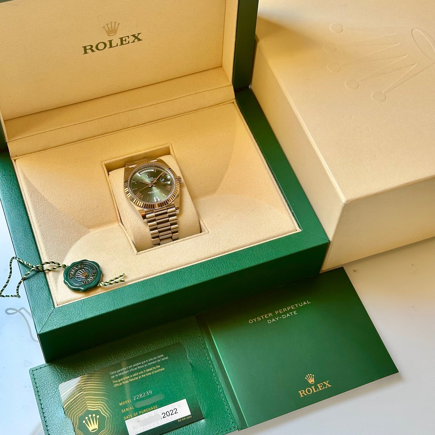 Day-Date 40 18K White Gold Olive Green Ref 228239 2022