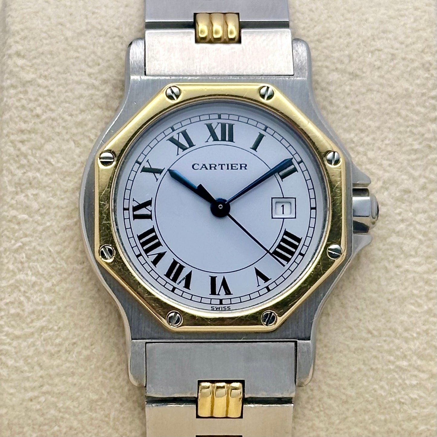 Santos Octagon White Romans 18K Yellow Gold Ref 2966 1990