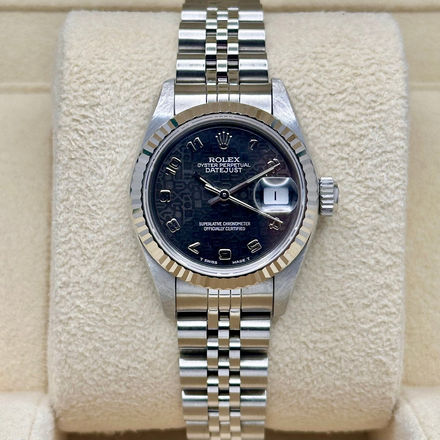 Lady-Datejust 26 Black Computer 18K White Gold Ref 69174 1991