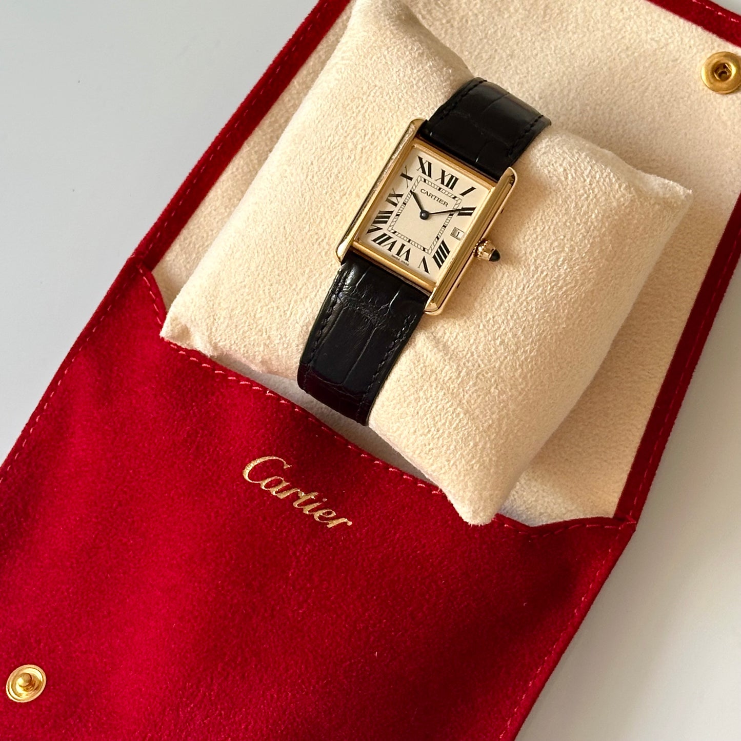 Tank Louis Cartier 18K Yellow Gold White Romans Ref 2441 2010