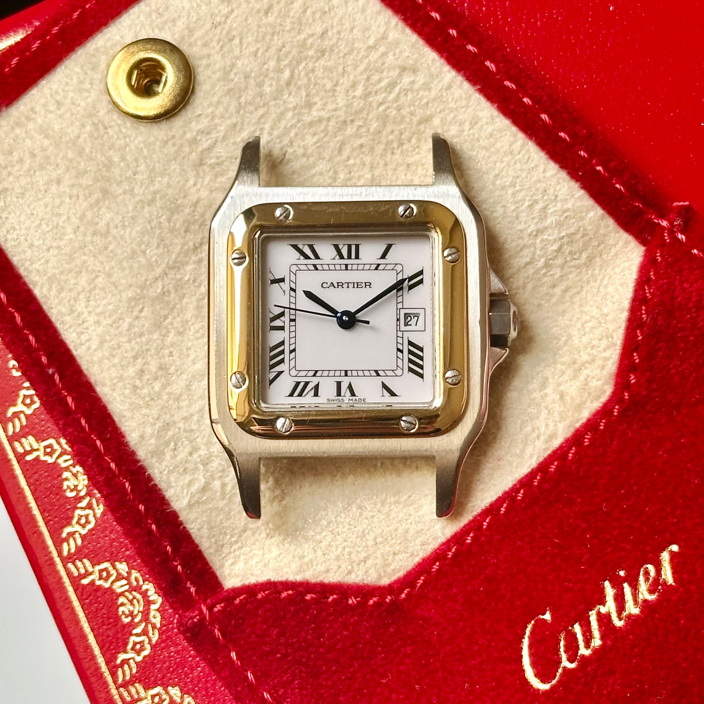 Santos Carree Large White Romans 18K Yellow Gold Ref 2961 1980