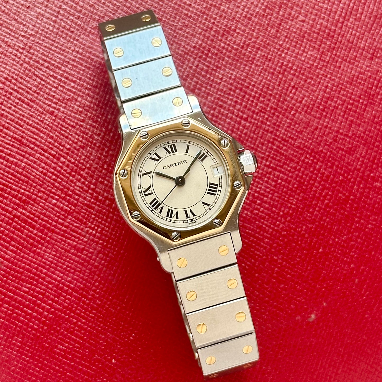 (ON HOLD) Santos Octagon Small White Romans 18K Yellow Gold Two Tone Ref 187903 1990