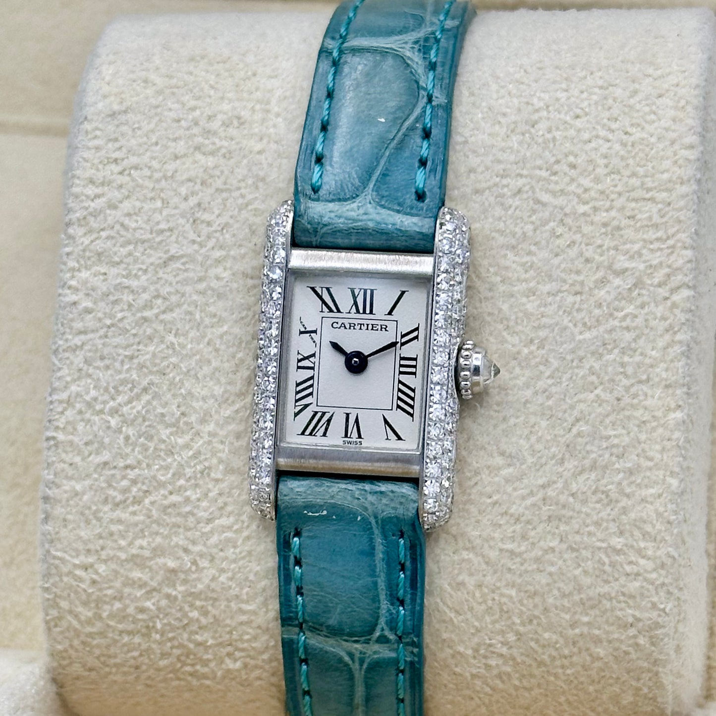 Tank Mini 18K White Gold Diamond Set White Ref 1370 1 1990