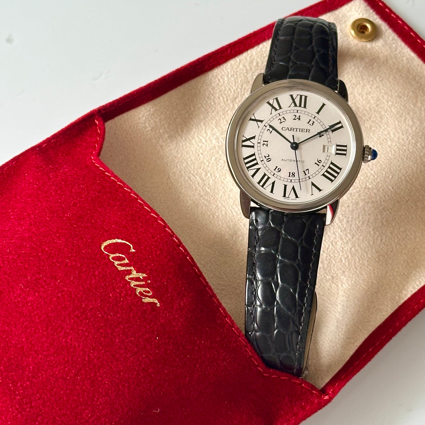 Ronde Solo De Cartier XL Automatic White Romans Ref 3517