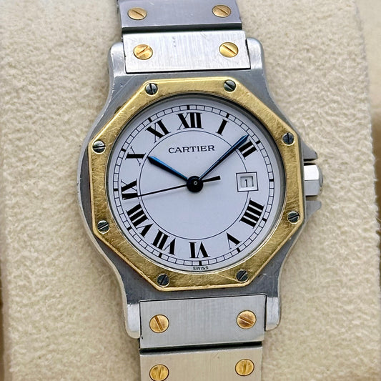 Santos Octagon White Romans 18K Yellow Gold Ref 2966 1990