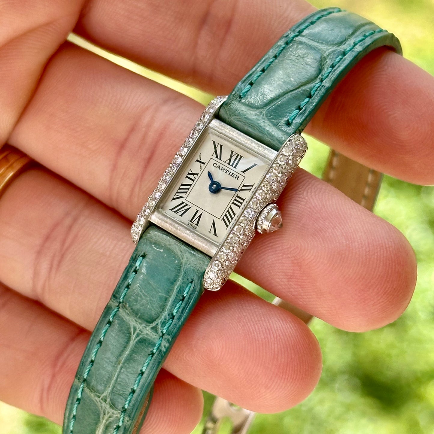 Tank Mini 18K White Gold Diamond Set White Ref 1370 1 1990