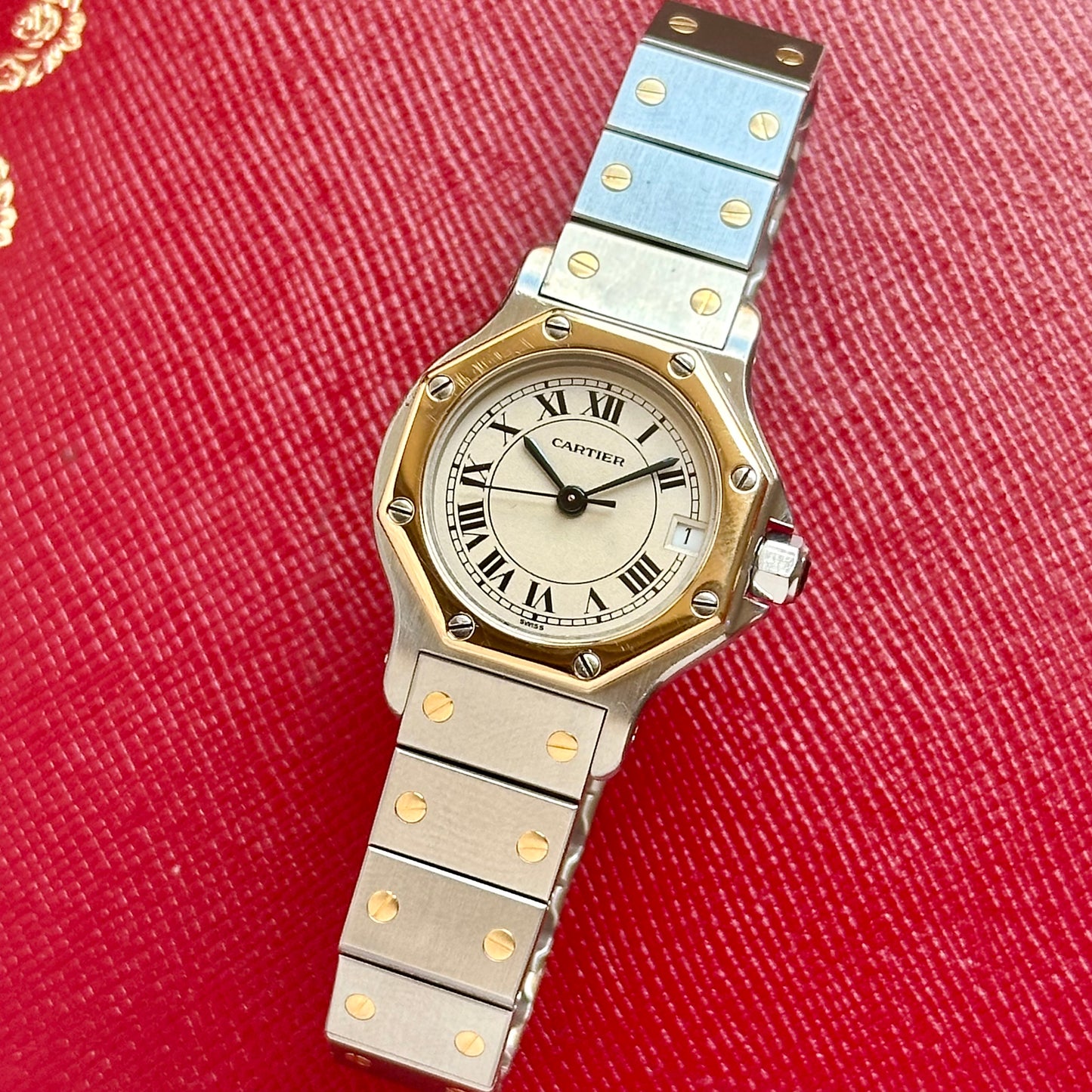(ON HOLD) Santos Octagon Small White Romans 18K Yellow Gold Two Tone Ref 187903 1990