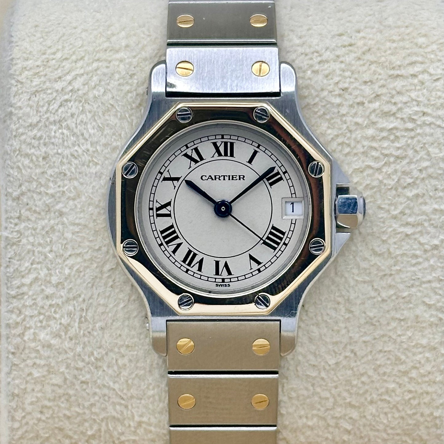 (ON HOLD) Santos Octagon Small White Romans 18K Yellow Gold Two Tone Ref 187903 1990