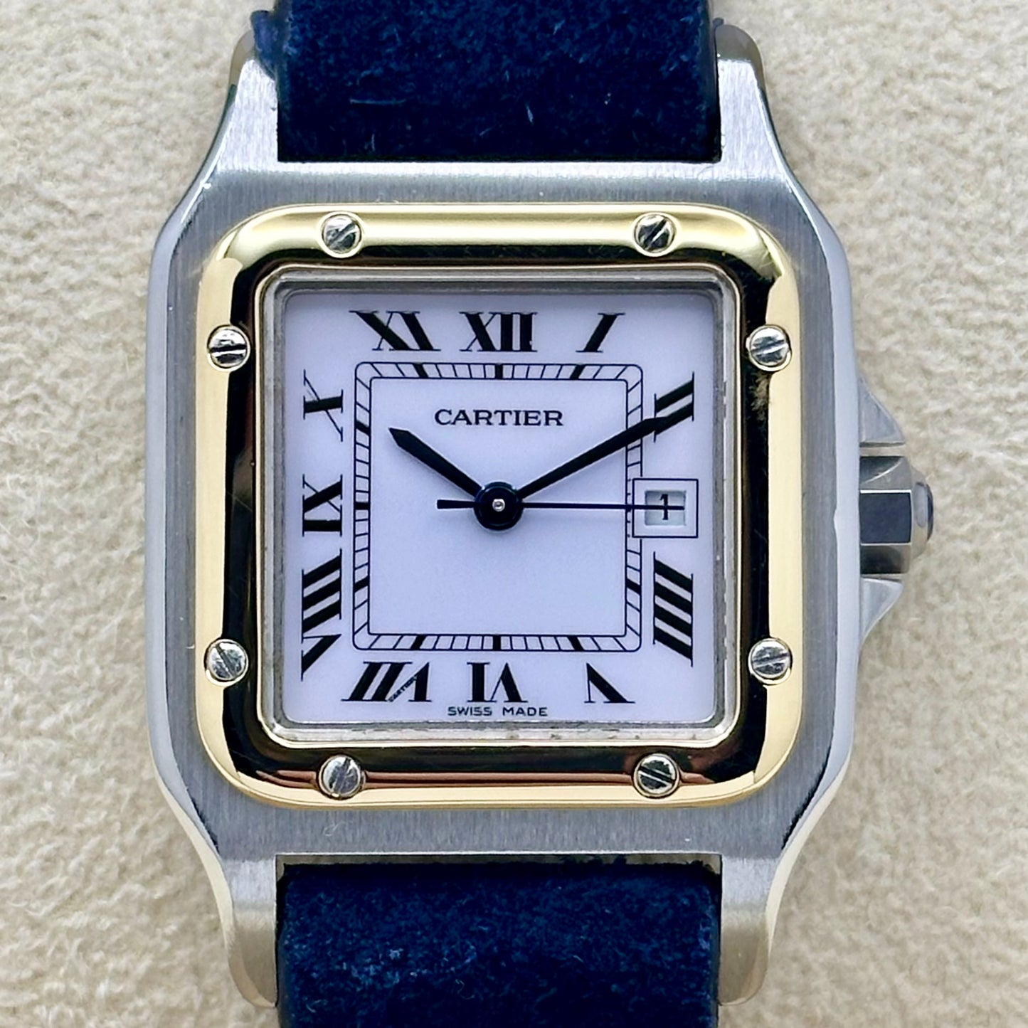 Santos Carree Large White Romans 18K Yellow Gold Ref 2961 1980