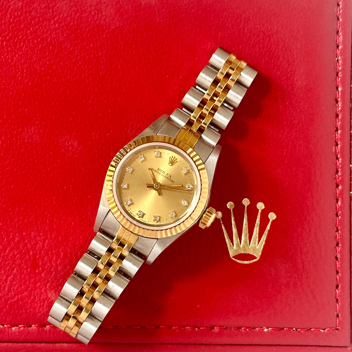 Oyster Perpetual 26 Champagne Diamond Dial 18K Yellow Gold Ref 67193 1991