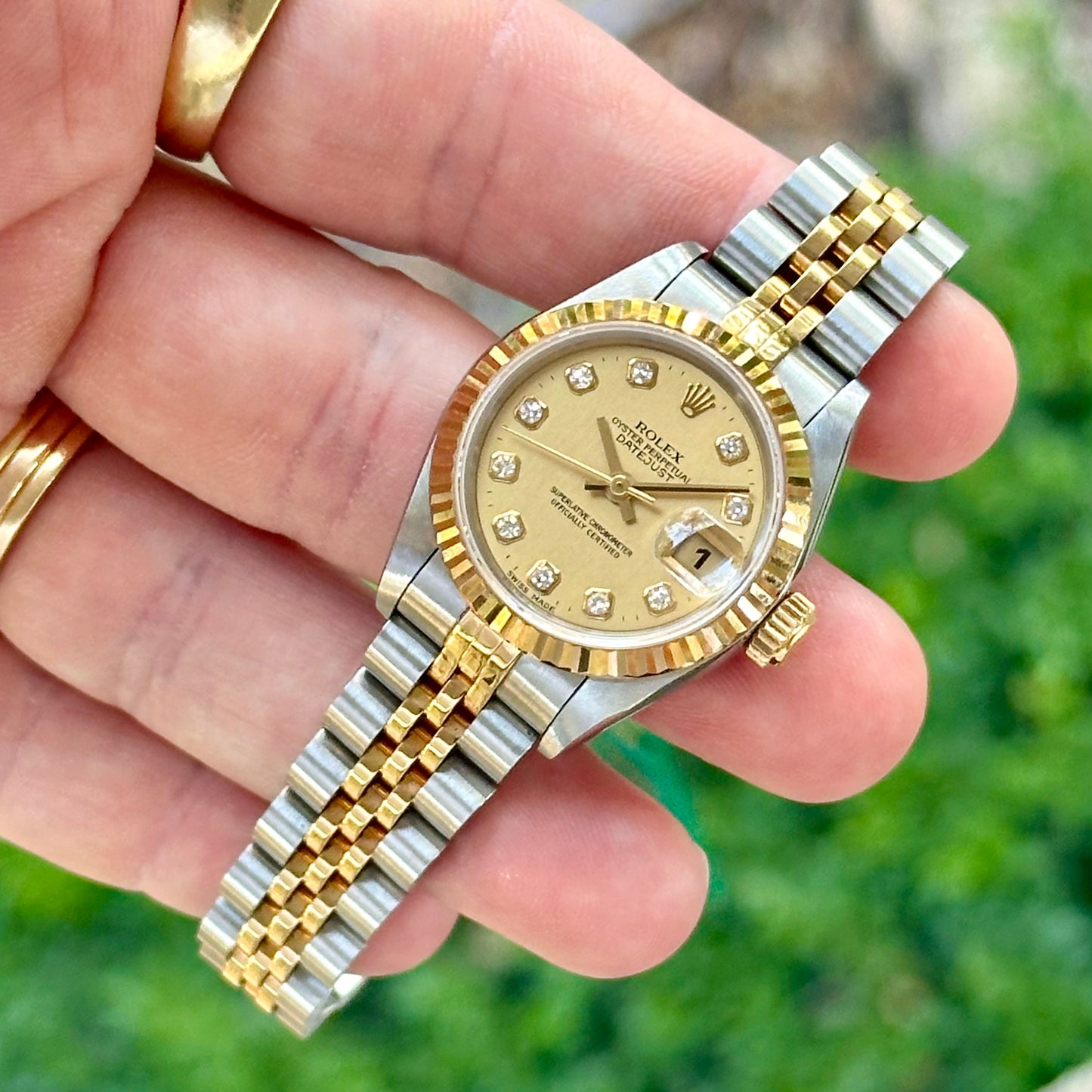 Lady-Datejust 26 Champagne Big Diamond Ref 69173 New Old Stock