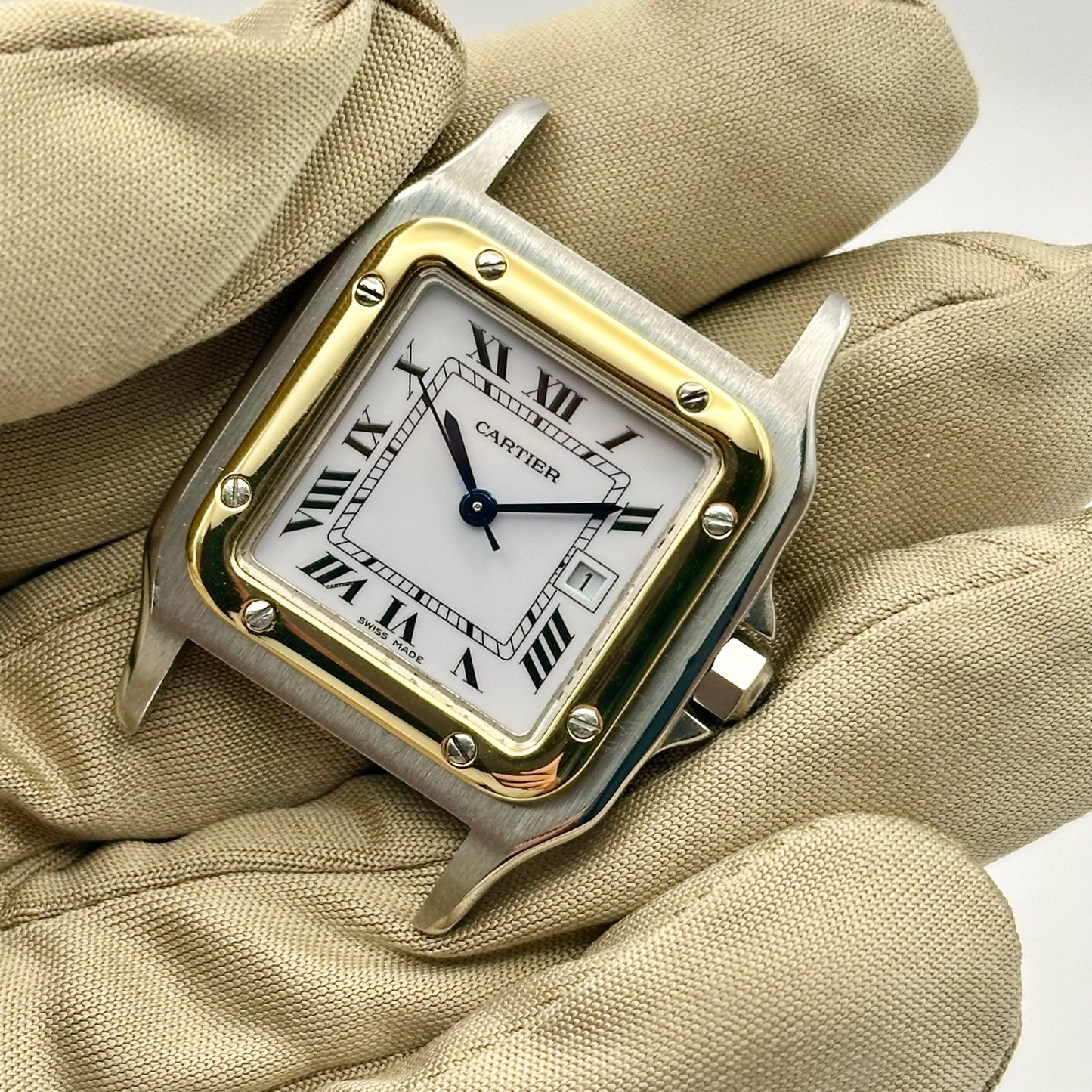 Santos Carree Large White Romans 18K Yellow Gold Ref 2961 1980