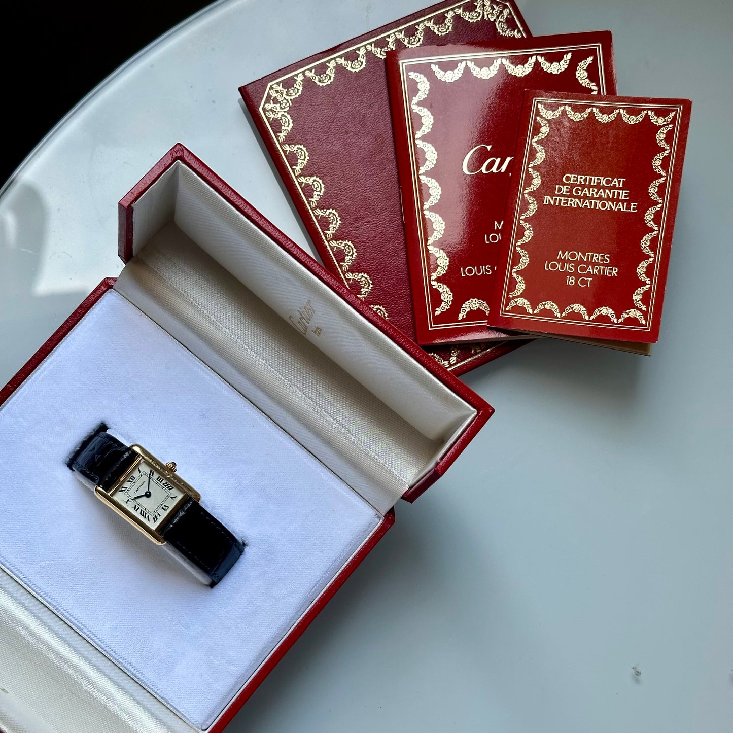 Tank Louis Cartier Small 18K Yellow Gold White Romans Ref 866001 1989