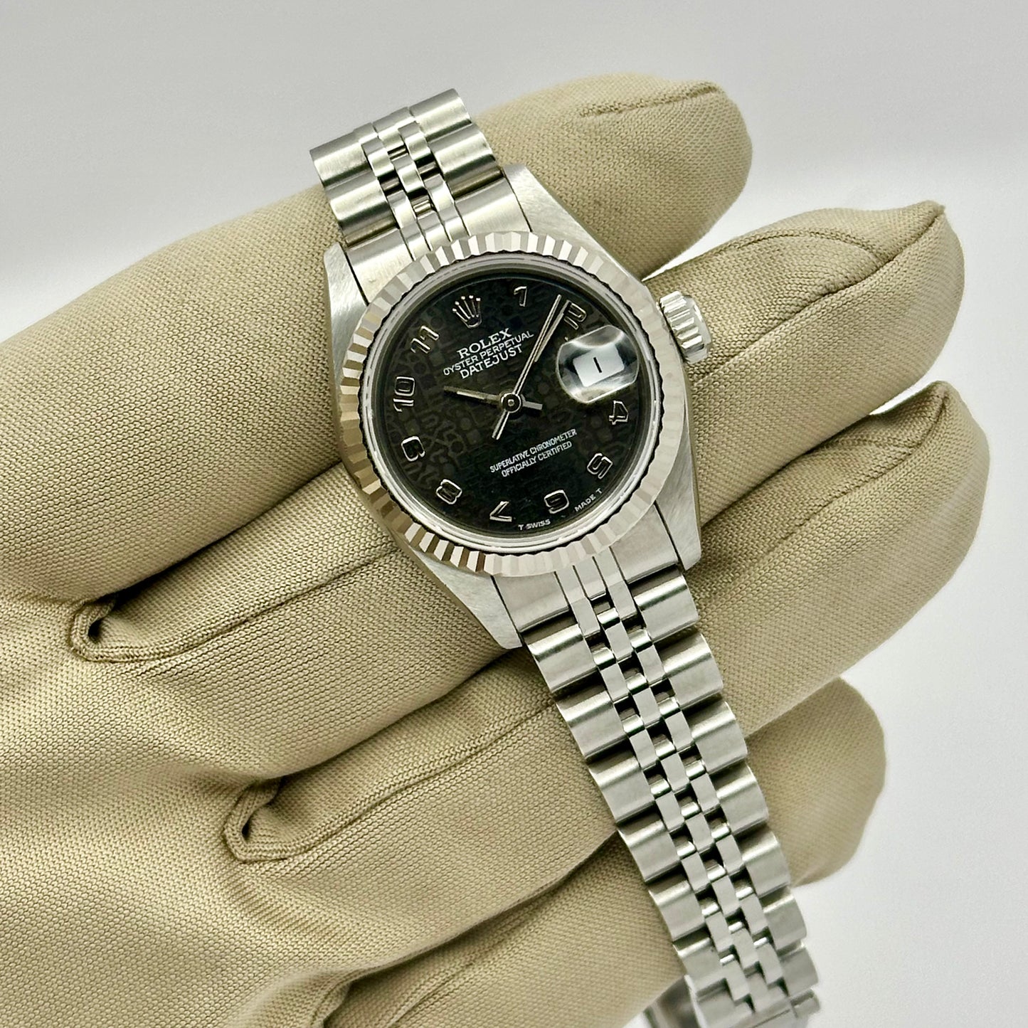 Lady-Datejust 26 Black Computer 18K White Gold Ref 69174 1991