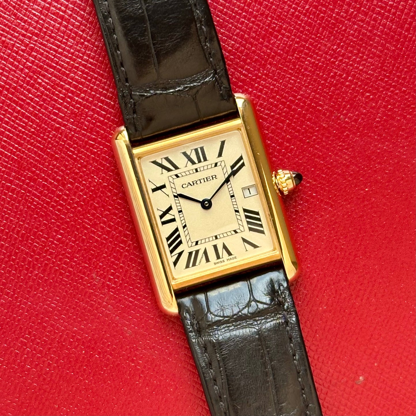 Tank Louis Cartier 18K Yellow Gold White Romans Ref 2441 2010