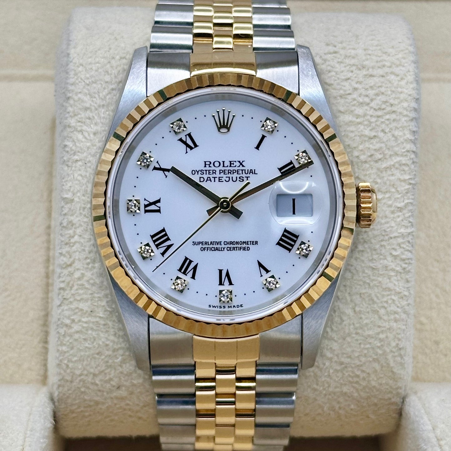 Datejust 36 White Buckley Diamond 18K Yellow Gold Ref 16233G 1997
