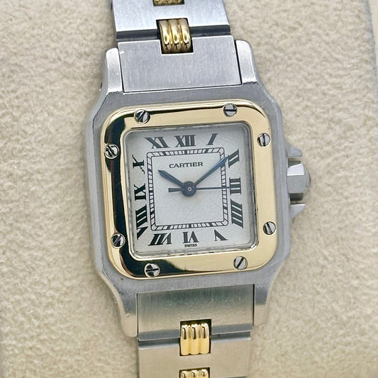 Santos Carrée Small 18K Yellow Gold White Romans Ref 0902 1990