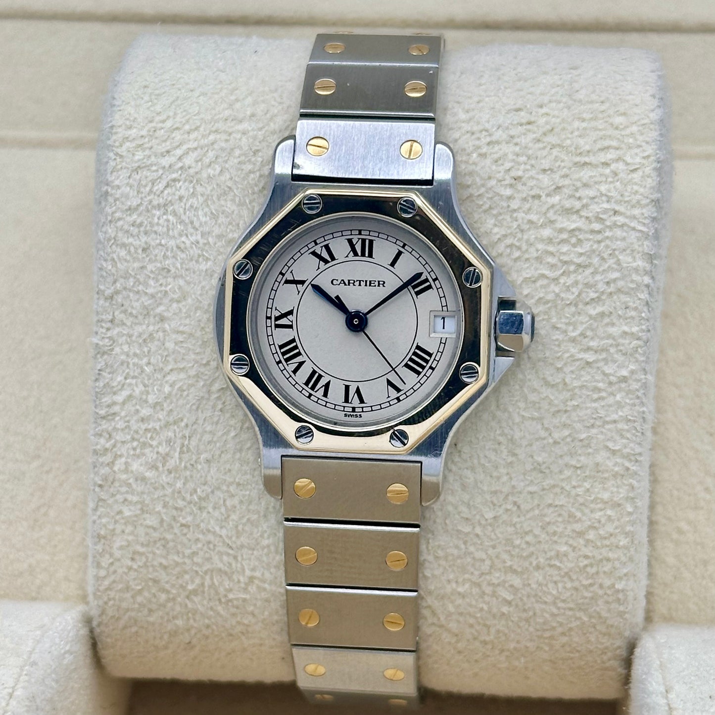 (ON HOLD) Santos Octagon Small White Romans 18K Yellow Gold Two Tone Ref 187903 1990