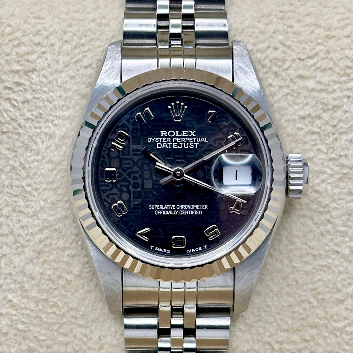 Lady-Datejust 26 Black Computer 18K White Gold Ref 69174 1991