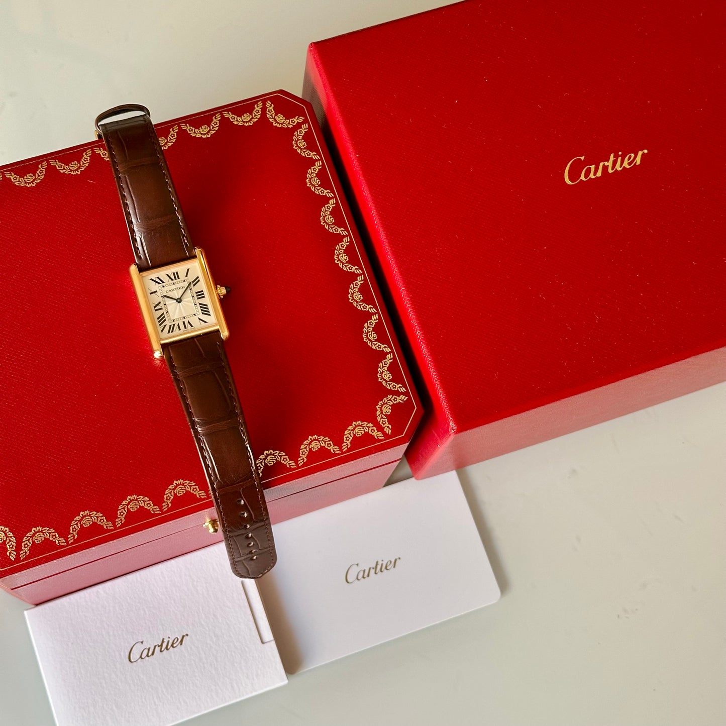 Tank Louis Cartier White Guilloché Romans 18K Rose Gold Ref WGTA0011 2025