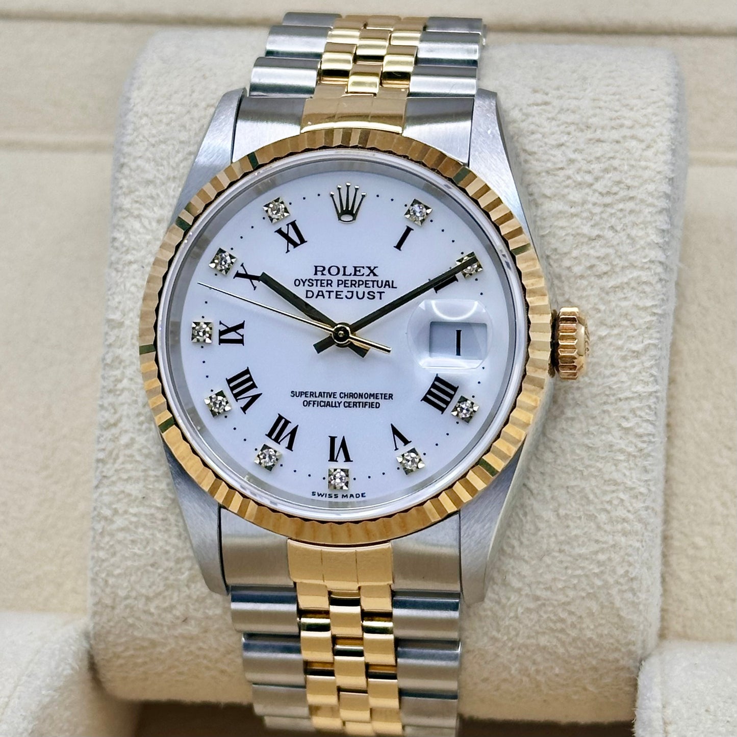 Datejust 36 White Buckley Diamond 18K Yellow Gold Ref 16233G 1997