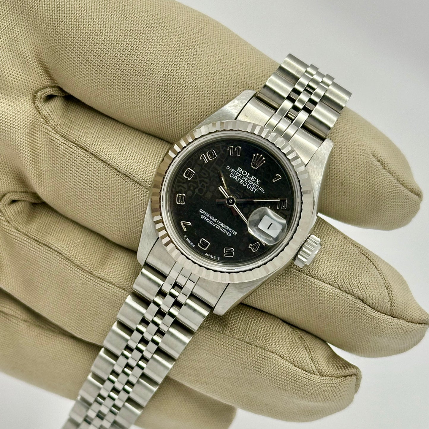 Lady-Datejust 26 Black Computer 18K White Gold Ref 69174 1991