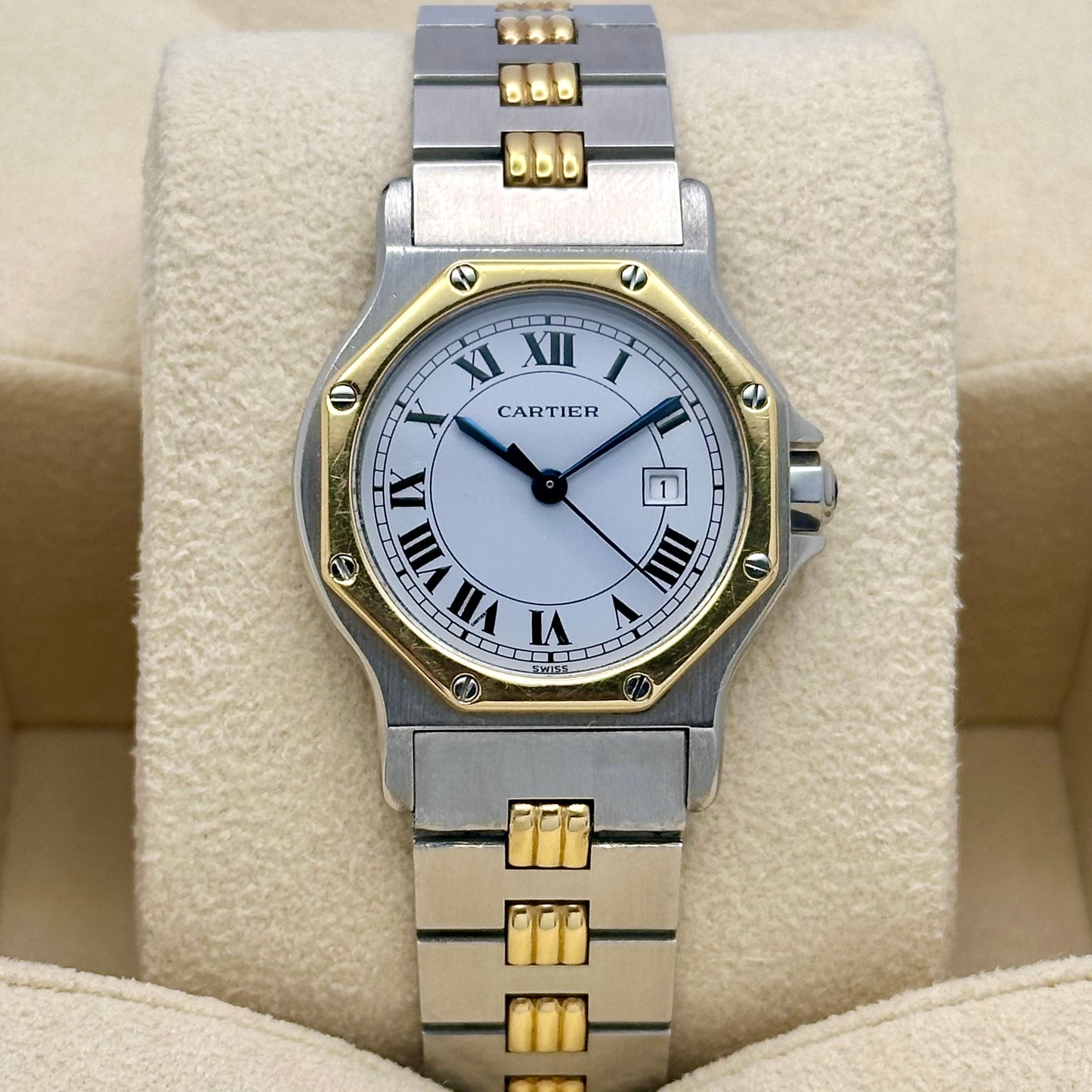 Santos Octagon White Romans 18K Yellow Gold Ref 2966 1990