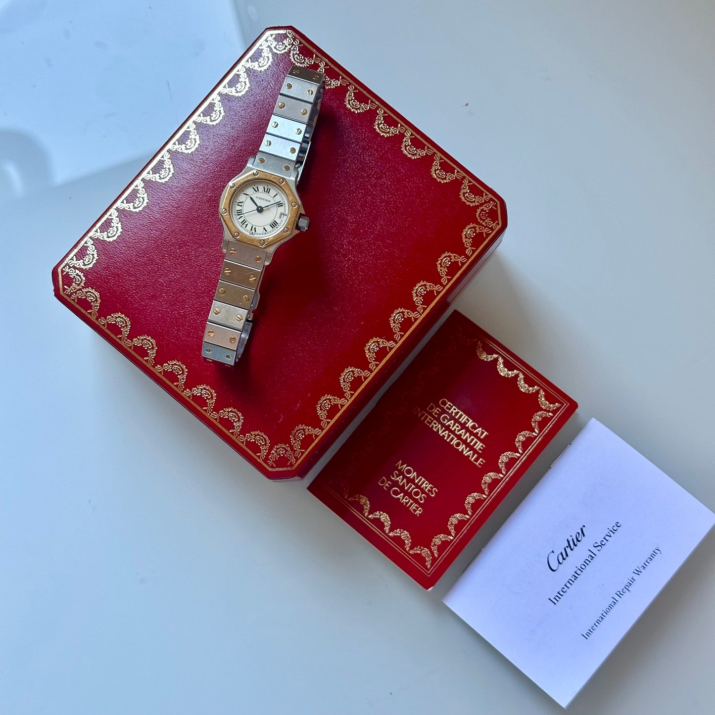 Santos Octagon Small White Romans 18K Yellow Gold Two Tone Ref 187903 1990